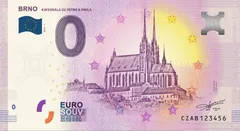 Suvenýrová euro bankovka s motivem katedrály sv. Petra a Pavla v Brně