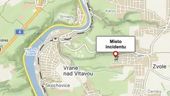Mapa s označením místa incidentu ve Vraném nad Vltavou