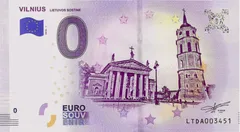 Pamětní bankovka 0 euro s motivem Vilniusu a litovského zvonice