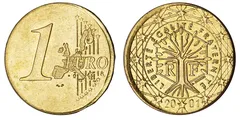Jednoeurová mince, lícní i rubová strana, francouzský design, měna euro.